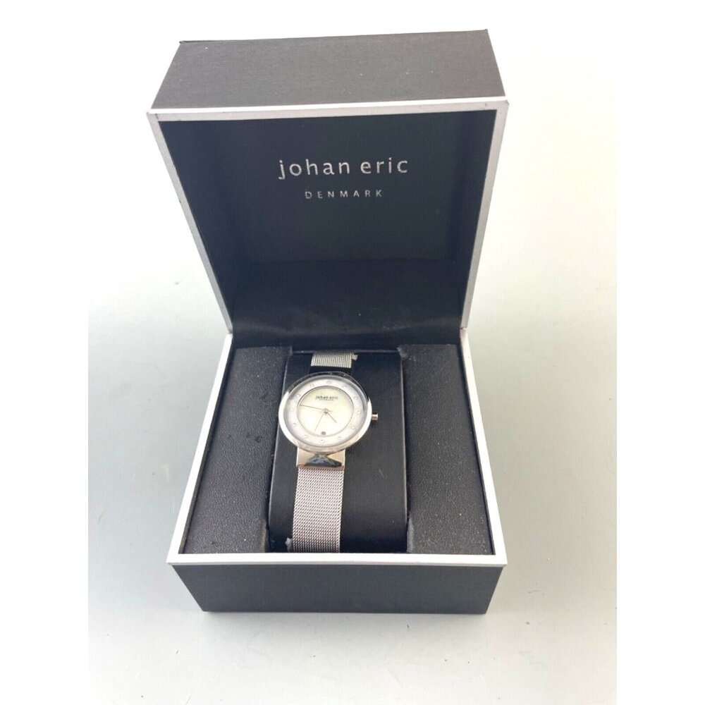 New Johan Eric Ladies ARHUS Watch MOP Silver Tone Mesh Band Swarovski Crystals